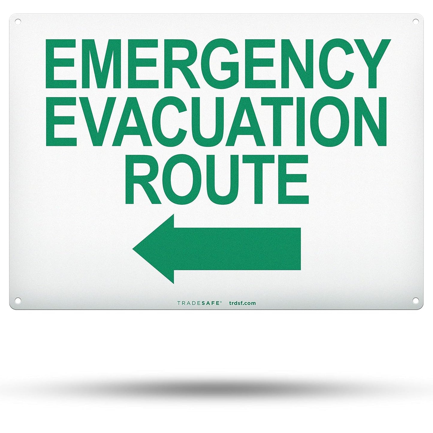 TRADESAFE Emergency Evacuation Route Sign - Evacuation Plan With Arrow Left, Quick Install Aluminum Safety Sign, Light Reflective, UV-Resistant, Waterproof, 14” X 10” Signs for Business