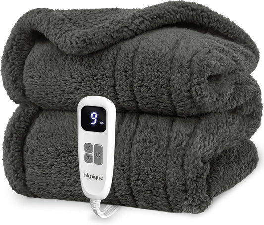 Heated Blanket Electric Blanket Twin - Fast Heating Blanket Throw Double Sided Sherpa Ultra Soft Cozy with 10 Heating Levels & 2-10 Hours Auto Off, Mashine Washable, 62 x 84 Inches, Grey