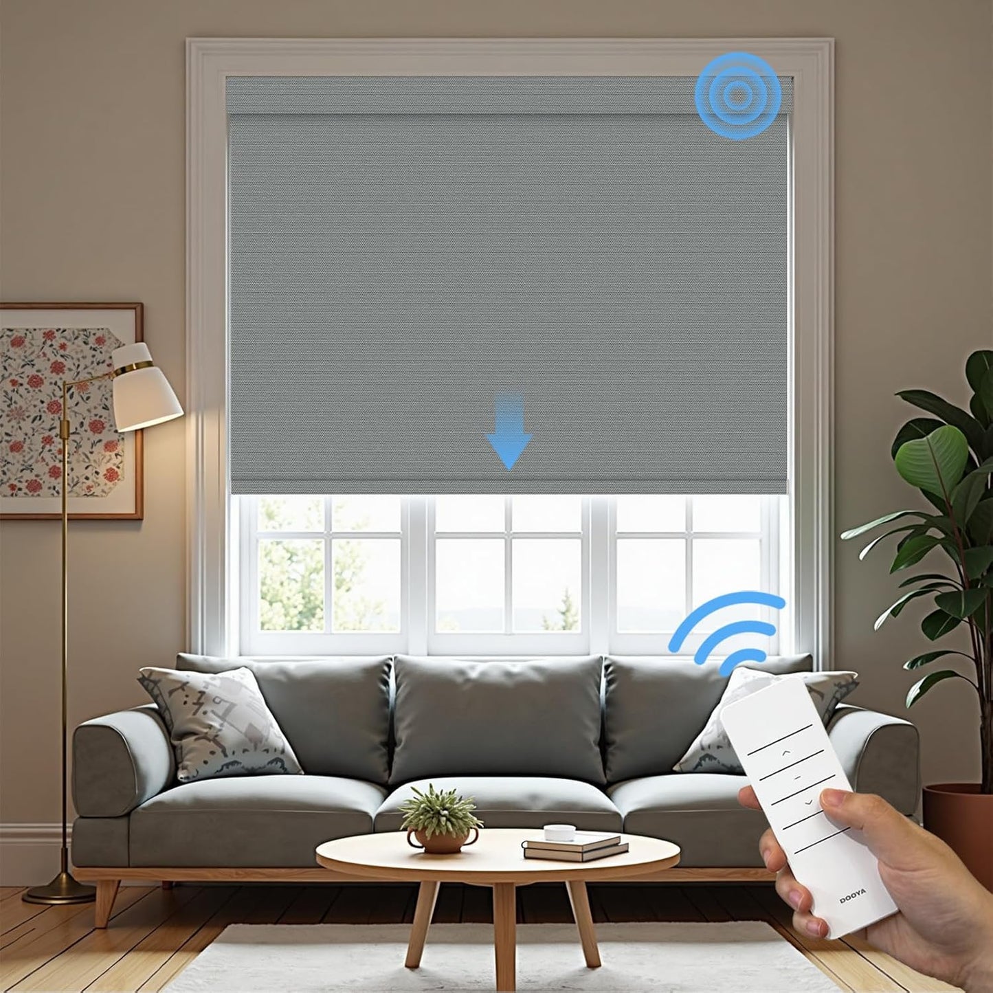 Motorized Roller Blinds with Remote, 100% Blackout Automatic Roller Shades for Bedroom, Bathroom, and Living Room, Customized Size, Moonlit Fog Gray