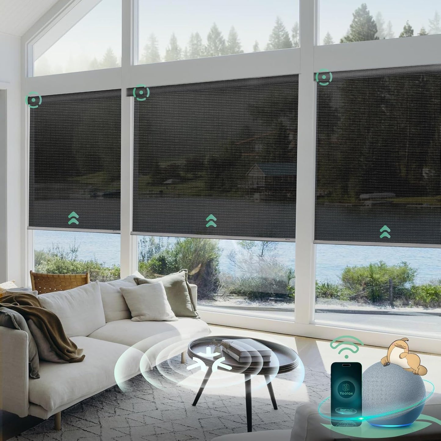 Yoolax Smart Blinds, Motorized Matter Solar Shades Flame Resistat Automatic Blinds for Windows Motorized Shades Compatible with Alexa, Google Home, Homekit(Solar-14% Openness Steel Gray)