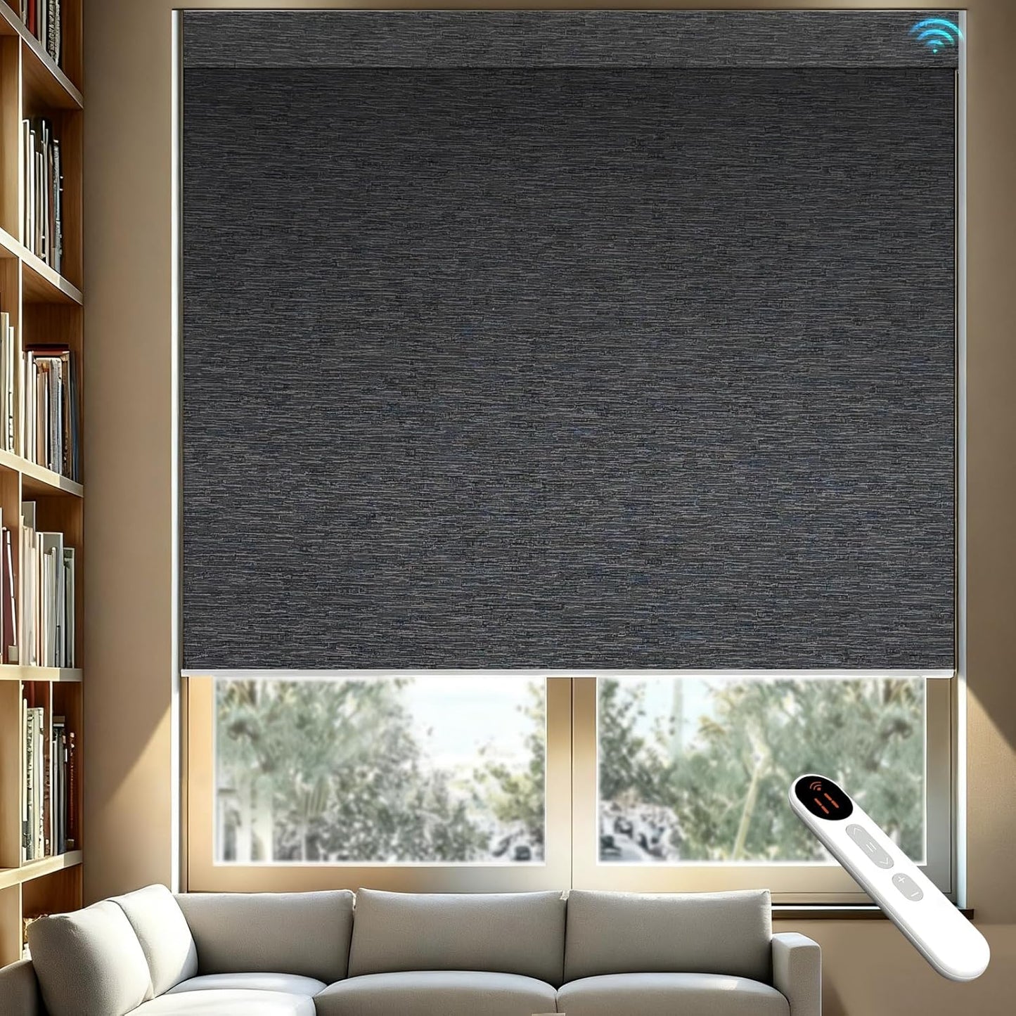 Smart Motorized Blinds – 100% Blackout Roller Shades with Remote, Alexa/Google Home/Siri Control, Matter Compatible, Wireless Rechargeable Battery, Custom Sizes for Windows & Sliding Doors
