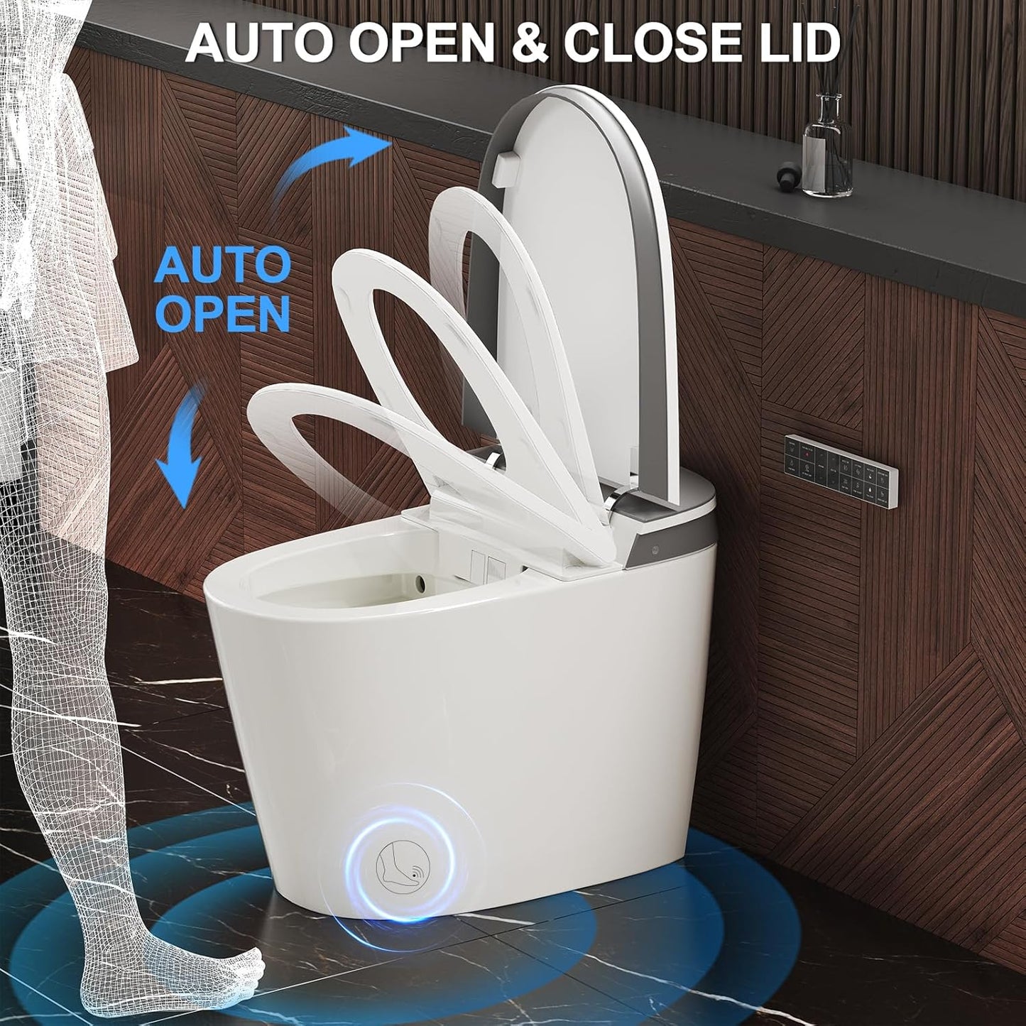 Smart Toilet with Built-in Tank and Pump-assisted Flushing, Foot Sensor Operation, Heated Seat, Dryer, Multiple Cleaning Modes, Digital Display (ST-PRO)