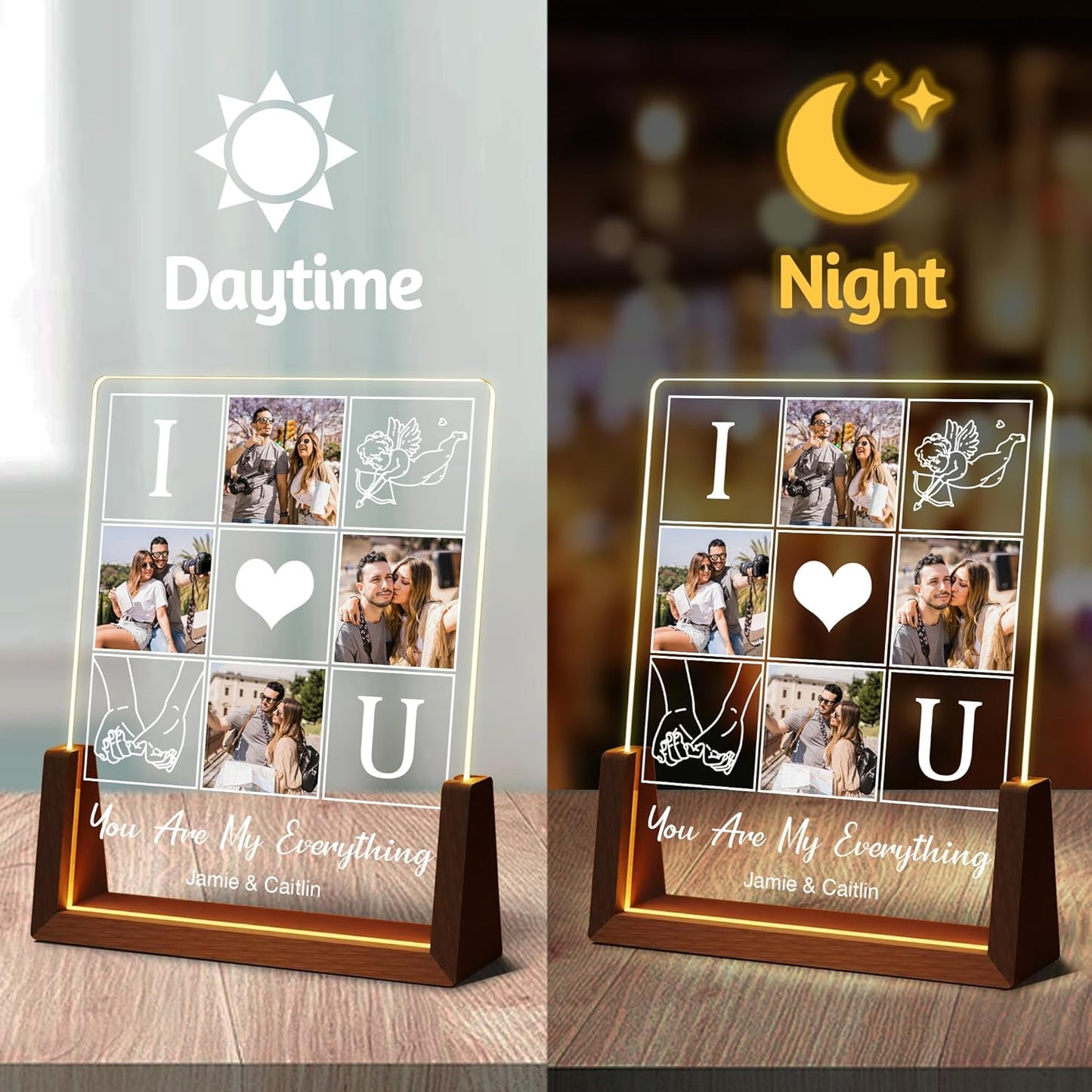 Customized Couple Birthday Gifts For Boyfriend Girlfriend Him Her, Custom Light Up Picture Frame Acrylic Plaque With Photo Name, Personalized Anniversary Wedding Christmas Gifts For Women Men