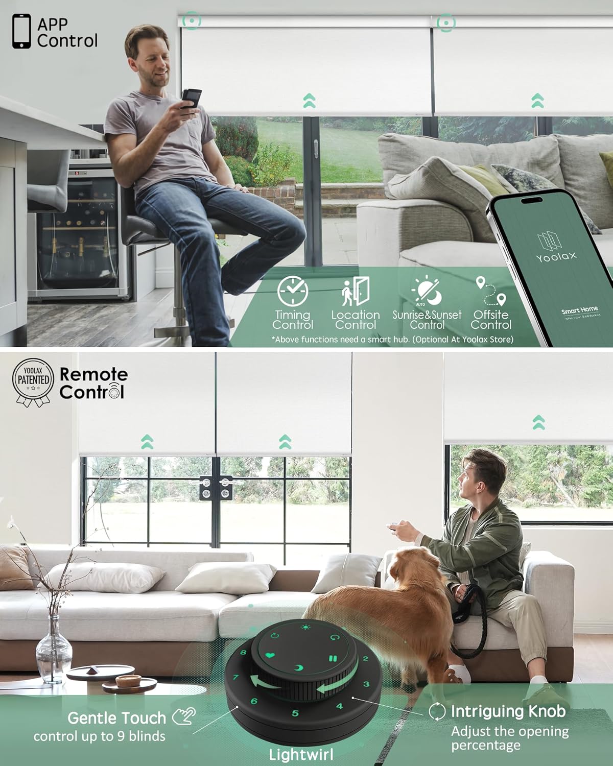 Yoolax Motorized Blinds with Remote, Blackout Smart Blinds Motorized Fabric Roller Shades Work with Alexa, Automatic Shades for Windows Custom Size (White)