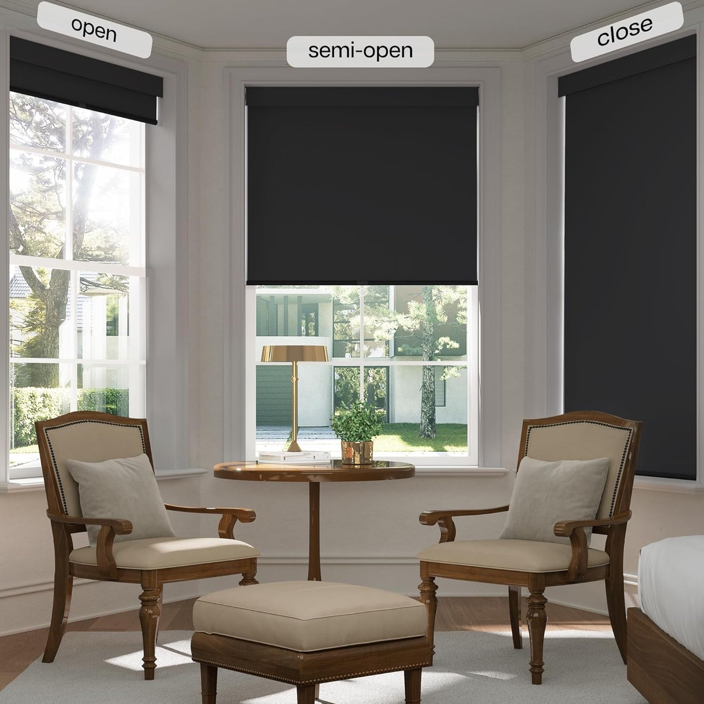 LazBlinds No Drill Blinds for Indoor Windows, Blackout Roller Shades, Cordless Window Blackout Blinds, Thermal Insulated Fabric UV Protection for Home and Office, 25.5" W x 48" H, Black