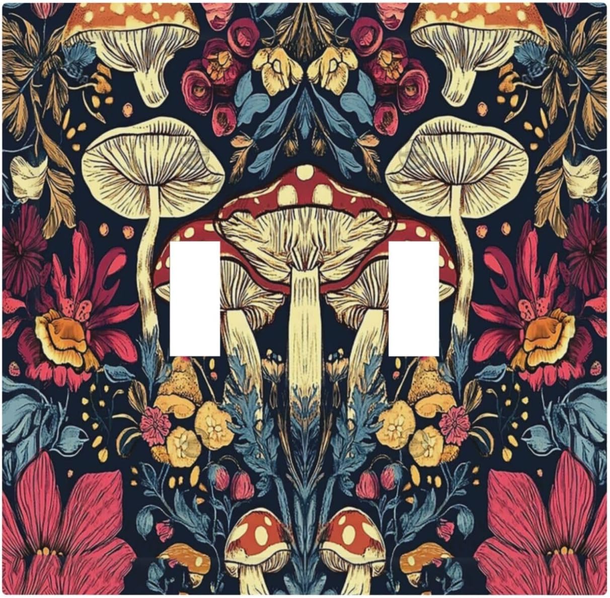 Decorative Switch Plate Covers Coloful Red Yellow Orange Magical Mushroom Forest 2 Gang Double Toggle Light Switch Cover Plate Electrical Wall Plate Outlet Cover for Bedroom Home Decor