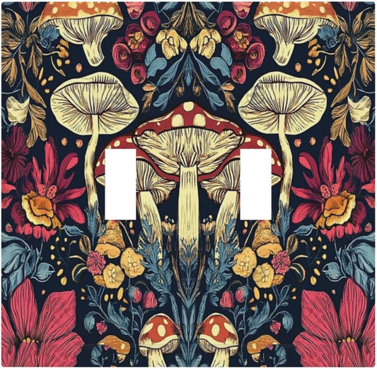 Decorative Switch Plate Covers Coloful Red Yellow Orange Magical Mushroom Forest 2 Gang Double Toggle Light Switch Cover Plate Electrical Wall Plate Outlet Cover for Bedroom Home Decor