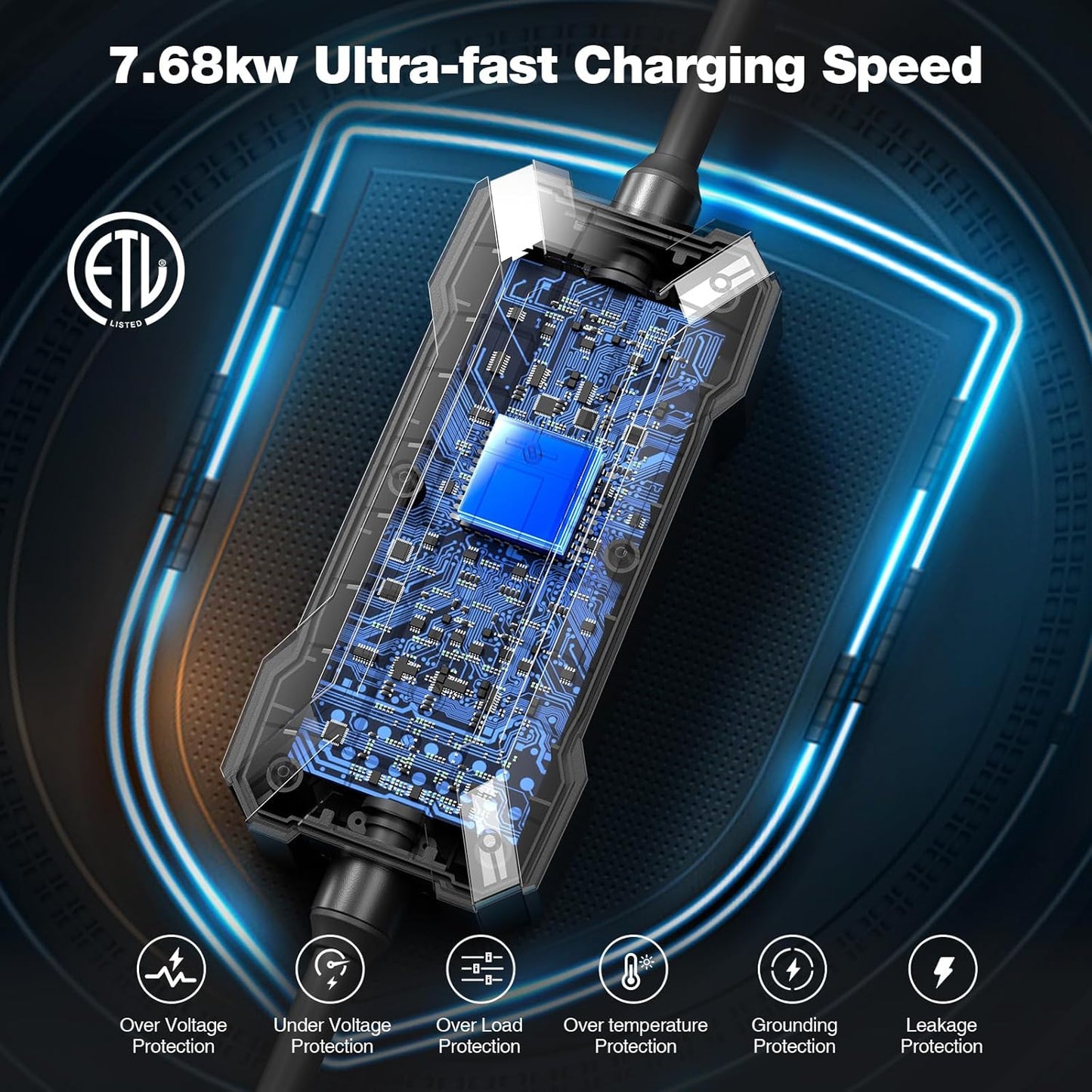 Level 2 EV Charger for Tesla, Portable/Mobile NACS Charger (32Amp, 240V, 7.68kW, NEMA 14-50 Plug), ETL Certified Electric Vehicle Charging Station with 25ft Cable Compatible with Tesla Model X/Y/3/S