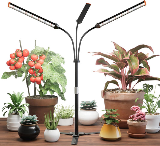 GooingTop Grow Light for Indoor Plants,5000K Full Spectrum Growing Plant Lamp with White Red Blue LED for Pots Succulents Seed Starting,Height Adjustable 10-32'' with Optional Dimming & Timer
