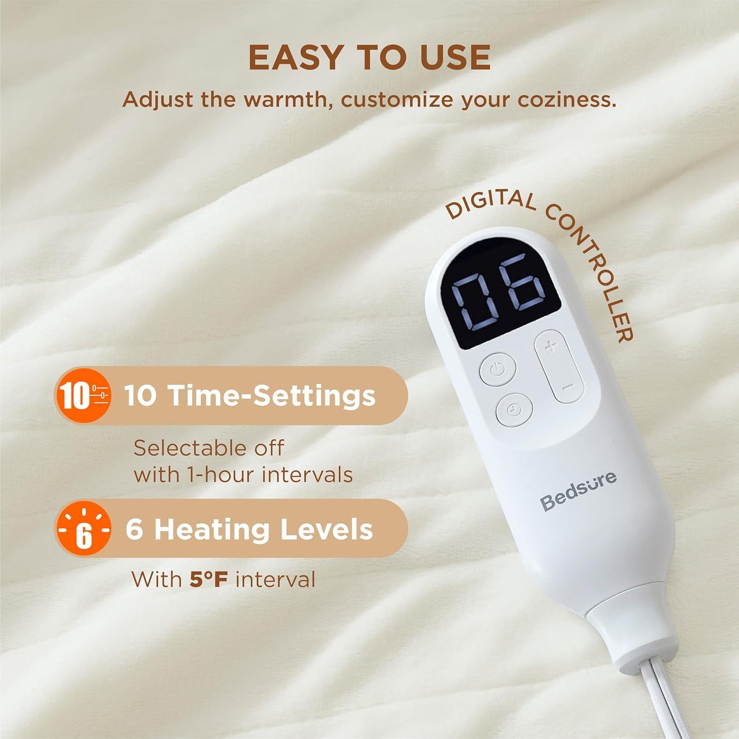 Bedsure Electric Blanket Full Size - Soft Flannel Heated Blanket, Fast Heating with 10 Time Settings & 6 Heat Settings, Warm Gift for Grandma (72x84 inches, Ivory)