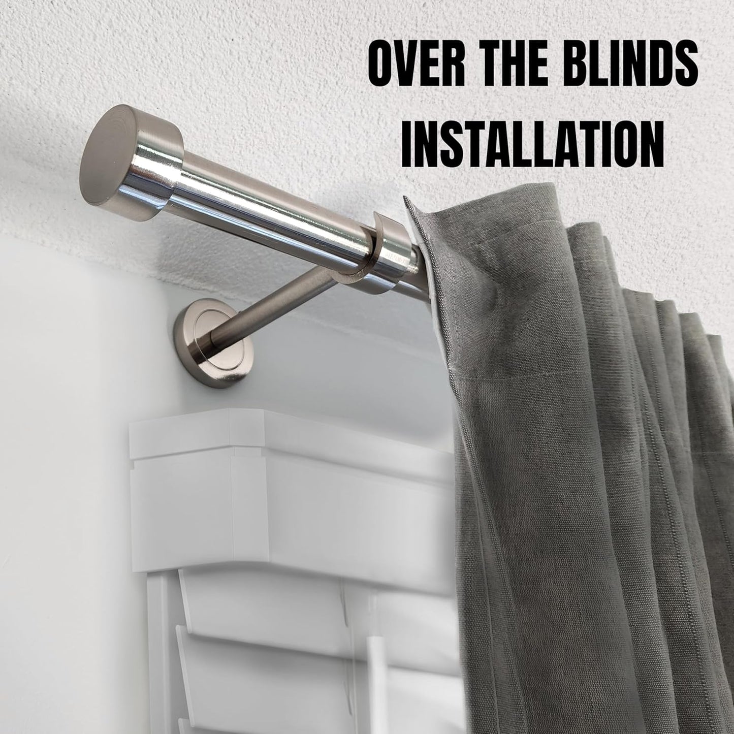 Brushed Nickel Curtain Rod, Adjustable 48 to 84 Inch with Three Heavy Duty Aluminum Alloy Brackets, Brushed Nickel Finish