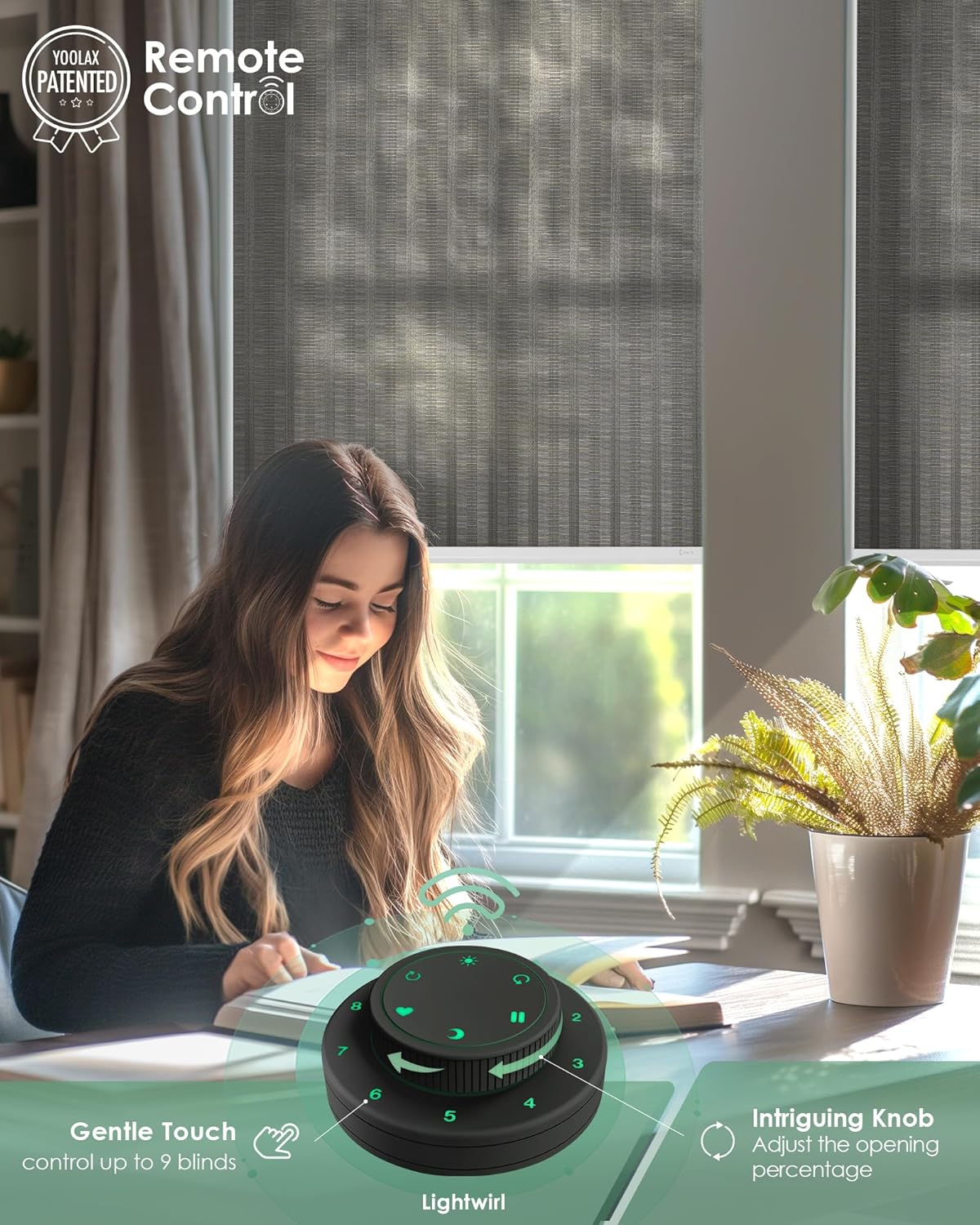 Yoolax Motorized Blinds with Remote, Light Filtering Smart Blinds Compatible with Alexa Google Home, Automatic Shades for Windows Living Room, Custom Size (50% Blackout V-Jungle Green)
