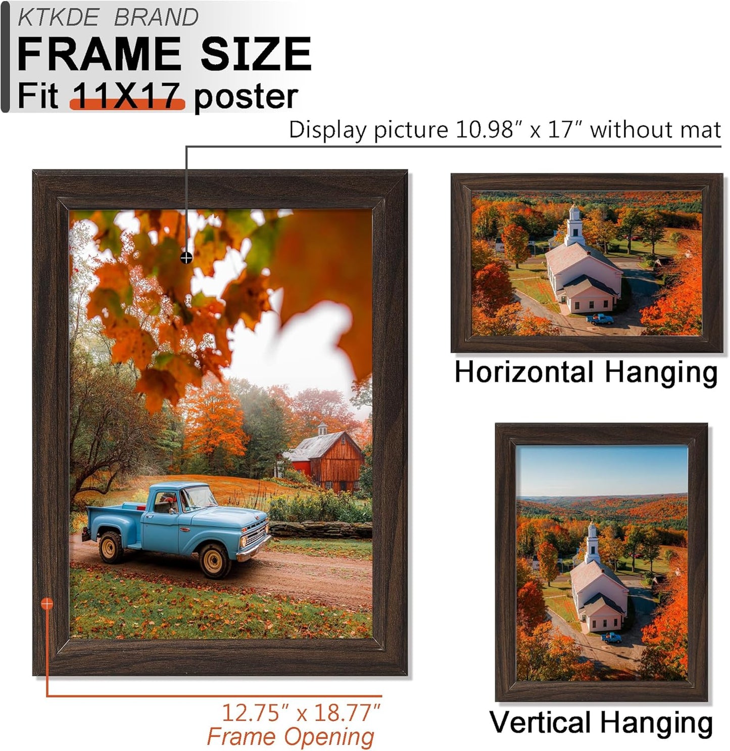 KTKDE 11x17 Picture Frame Set of 5, Wooden frames Walnut, Vertical & Horizontal Wall Hanging for Wall Display,Studio Gallery Photo Frame for Photos, Posters & Art Prints