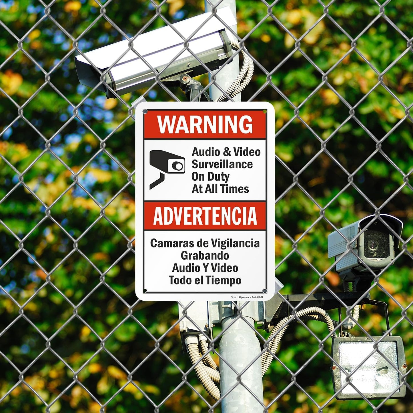 SmartSign 2-Pack 'Warning Audio And Video Surveillance On Duty At All Times' Bilingual Sign - 7" x 10", 40 mil Laminated Rustproof Aluminum Metal, Red, Black and White, Fade-Resistant, Made in USA