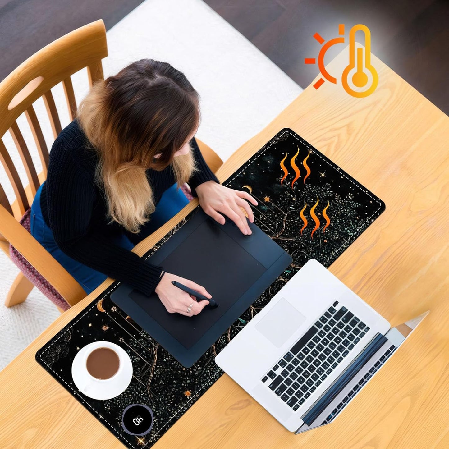 Heated Mouse Pad 31.5x13 in 3-Temp Fast Heating Desk Mat with Auto Timer Warmer for Hands Wrist Pain Relief Waterproof Keyboard Mat for Office, Gaming, Home, Moonlit Tree Art