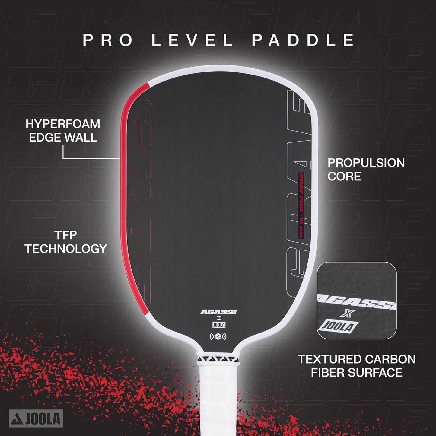 JOOLA GRAF Pro IV 16mm Pickleball Paddle w/Extended Sweet Spot - Carbon Fiber Surface Increases Spin & Control - SK Film for Power & Larger Sweet spot - UPA-A Certified - USAP Approved - NFC Chip