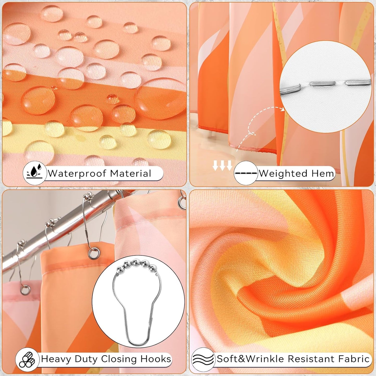 Orange Bathroom Accessories, Bathroom Sets with Stripe Shower Curtain, Orange and Gold Bathroom Accessories Set with Trash Can, Soap Dispenser, Soap Dish, Qtip Holders for Bathroom