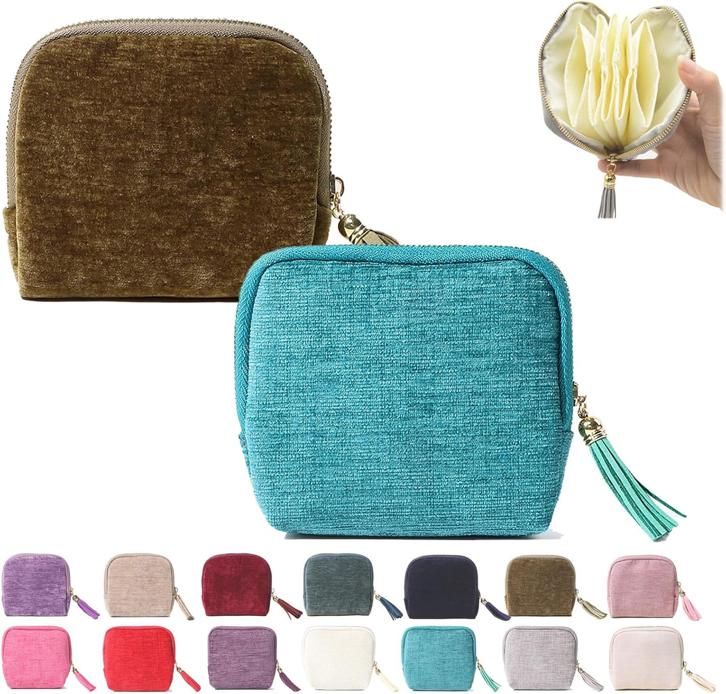 Stuffdatas Travel Jewelry Case, Stuffdatas Bags, Small Jewelry Travel Pouch Mini, Travel Jewelry Organizer Pouch Velvet, with 5 Compartments (2PCS-C)