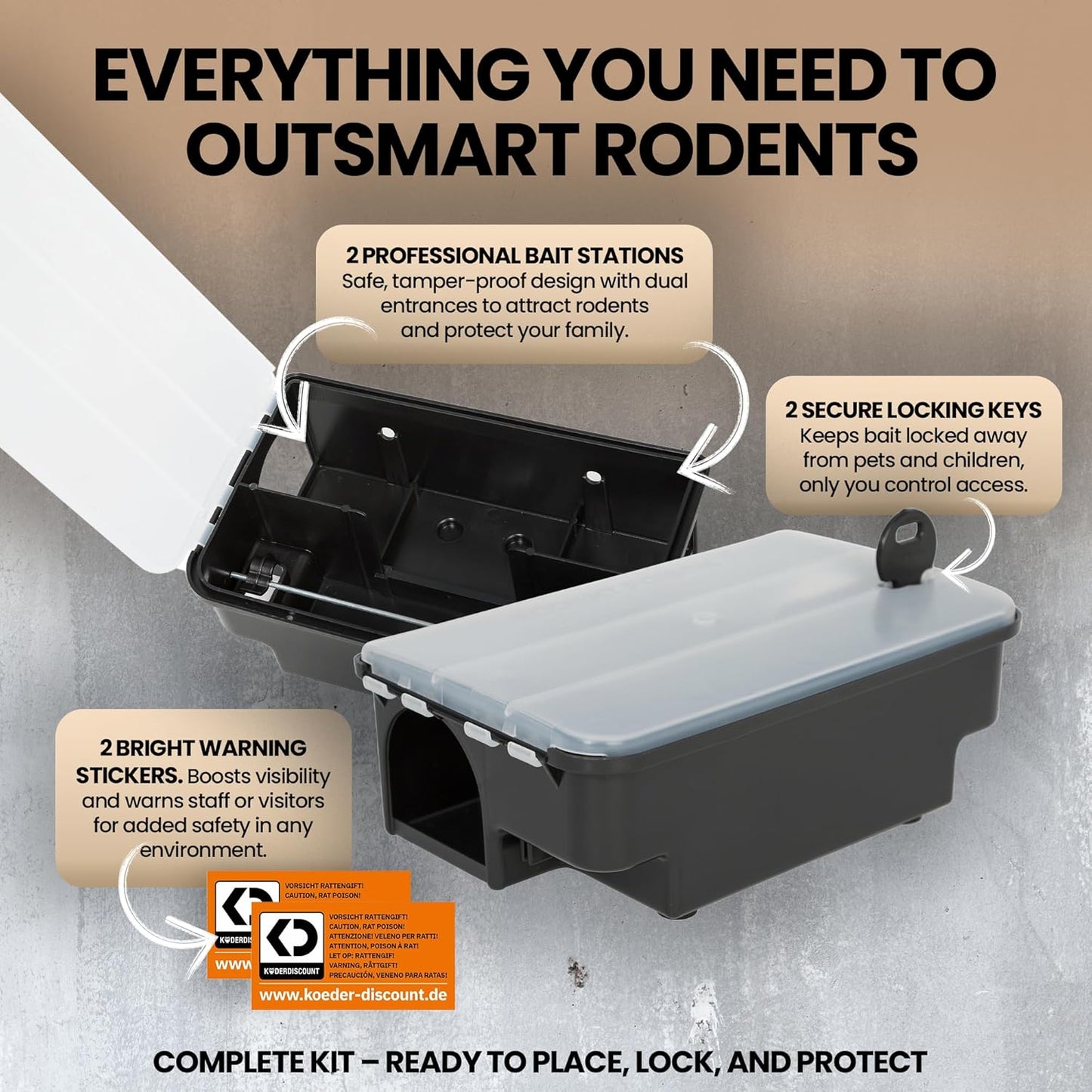 Professional Rat & Mouse Bait Station – 2 Lockable Weather-Resistant Rat Trap Boxes with Clear Lid & Dual Entry – Reusable Rodent Control (Bait Not Included)