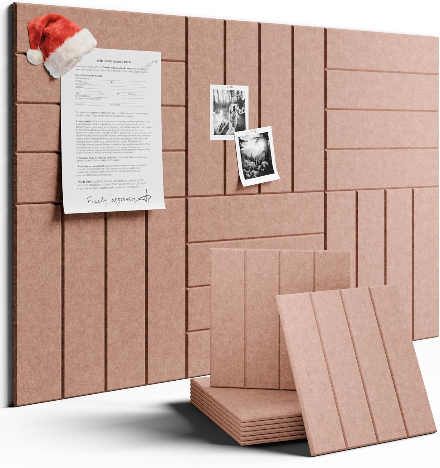 Large Felt Bulletin Board 36"x24" Cork Board Alternative - 6 Pack with 40 Safe Removable Adhesive Tabs, Cork Boards for Walls ffelt Boards or Home Office Classroom Pin Board-Terracotta