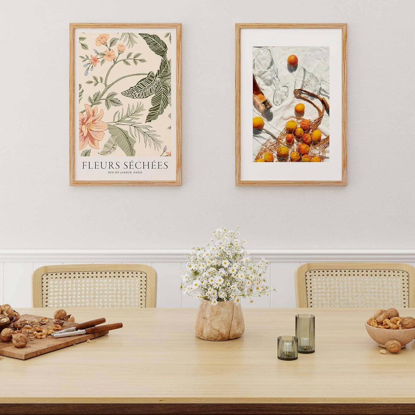 Fun Memories 16x24 Picture Frame for Wall, Solid Oak Wood With Real Glass, Matted to 12x18, Poster Frame (Beige Oak Color, 2 Pack)