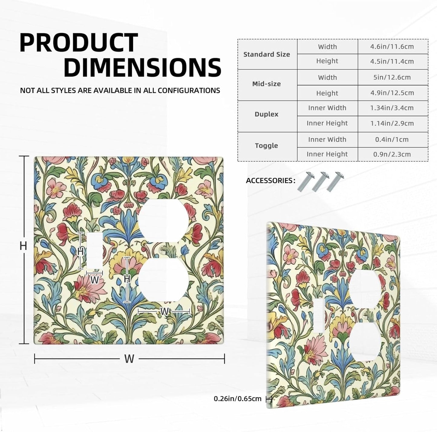 Wallplates Boho Red Floral Morris Plant Leaves 1 Toggle 1 Duplex Switch Plate Electrical Gfci Faceplate Decorative Light Switch Covers For Farmhouse Cabin Decor