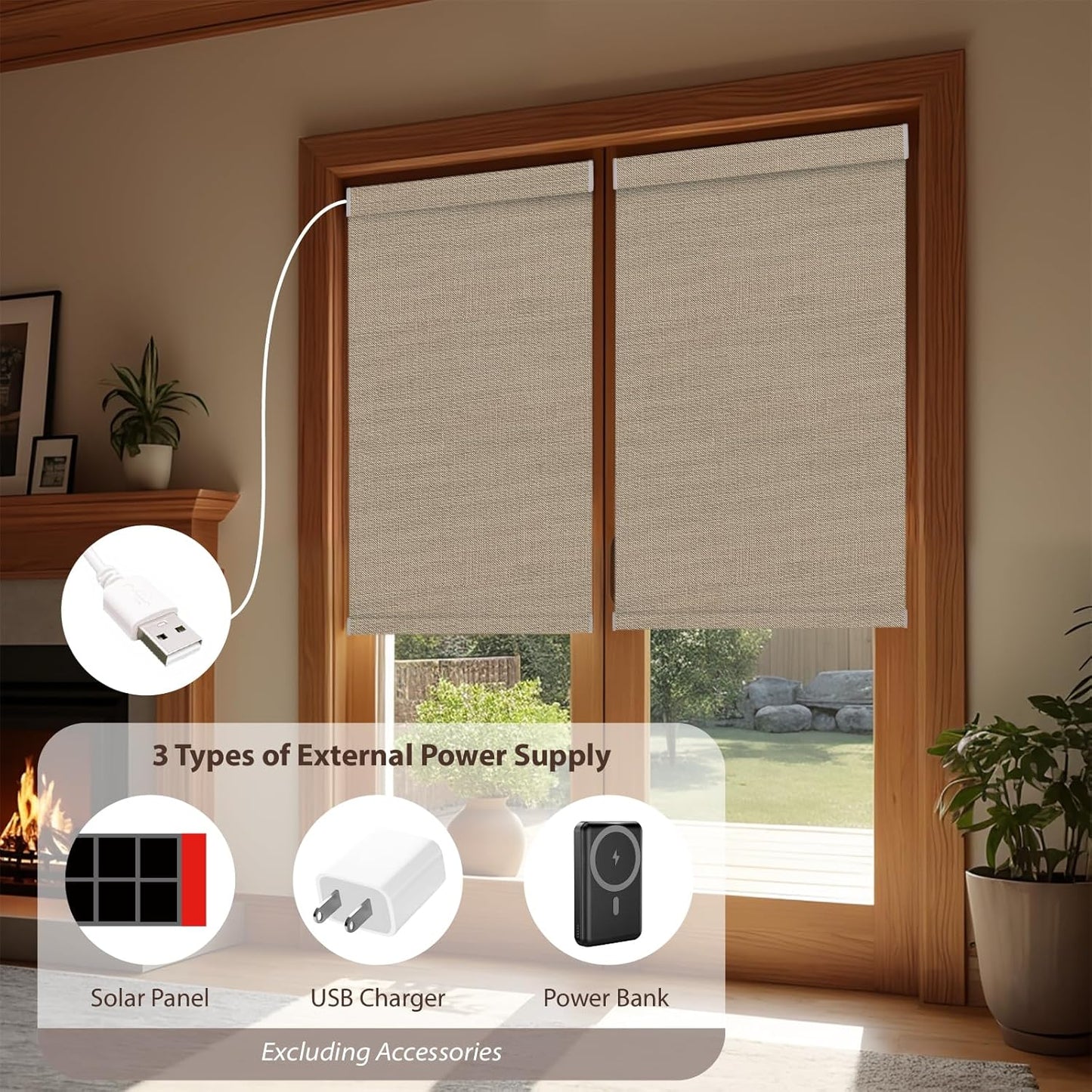 Motorized Roller Blinds with Remote, 100% Blackout Automatic Roller Shades for Bedroom, Bathroom, and Living Room, Customized Size, Coffee Beige