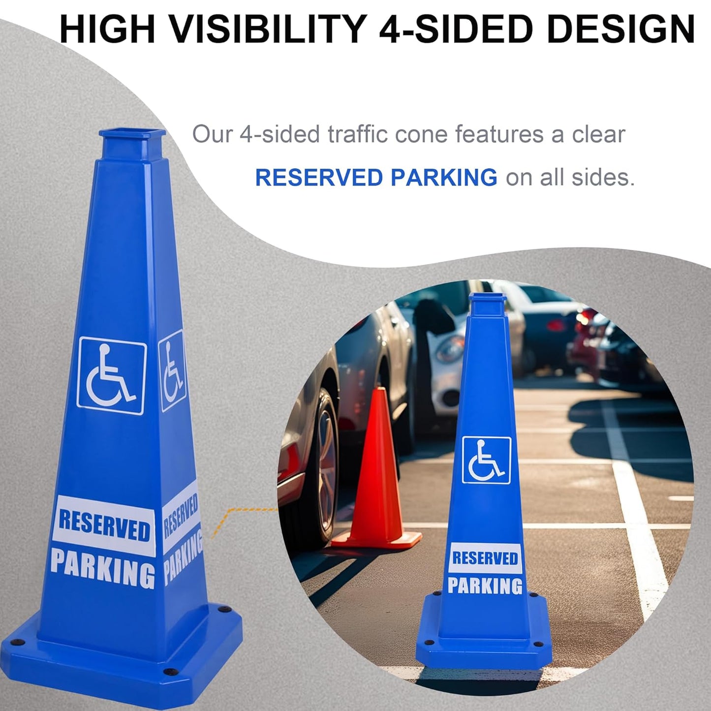 OrangeStar 3-Pack 28" Reserved Parking Cones, Large 4-Sided Message Safety Traffic Cones with Heavy Rubber Base for Indoor Outdoor Use, Parking Lot Control, Driveway Barriers, Blue