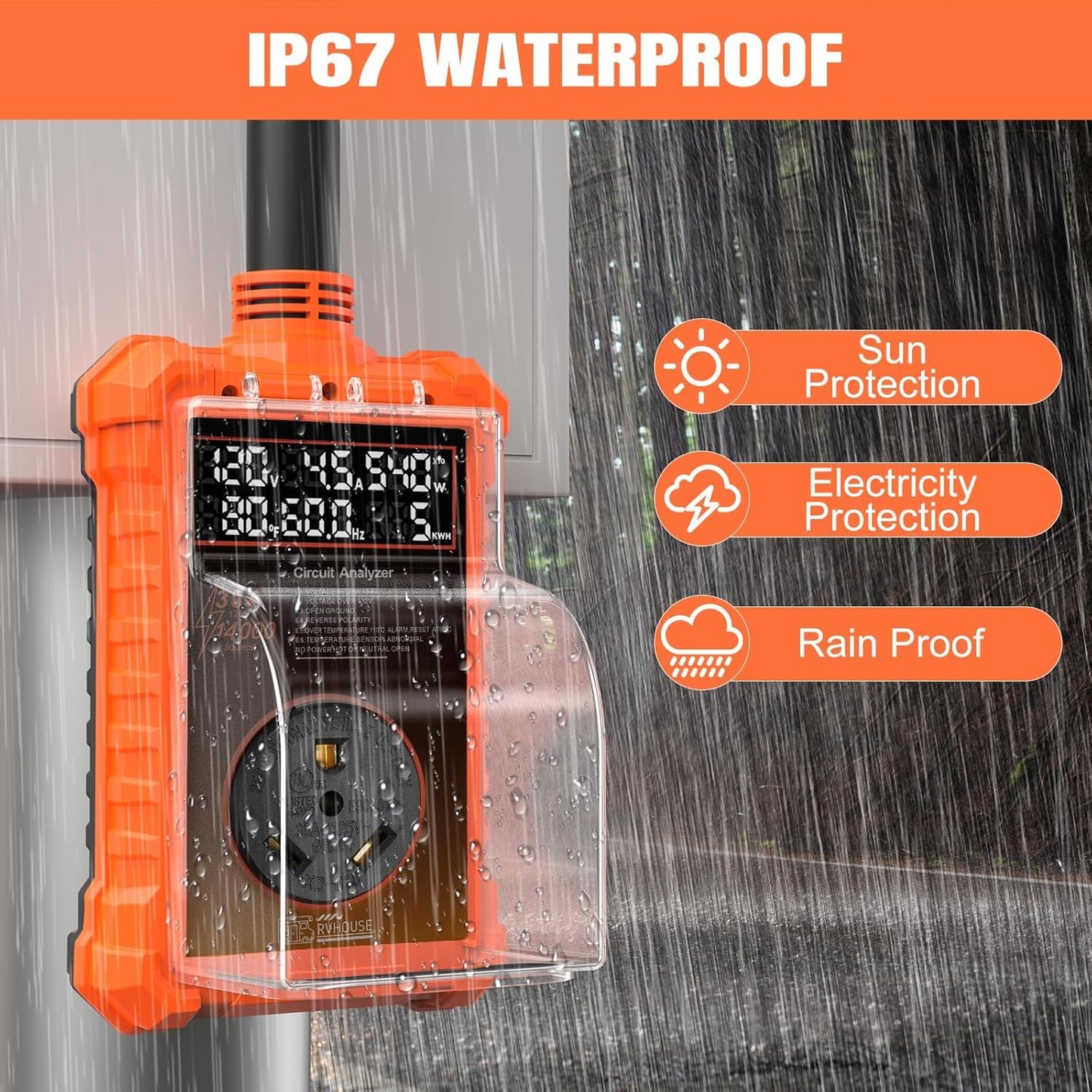 30 Amp RV Surge Protector 14,000J with Smart LED Display & Real-Time Voltage/Current/KWH Monitoring, Auto Shutoff/Reset, High/Low Voltage, Waterproof, Circuit Analyzer, Clear Error Codes for Campers