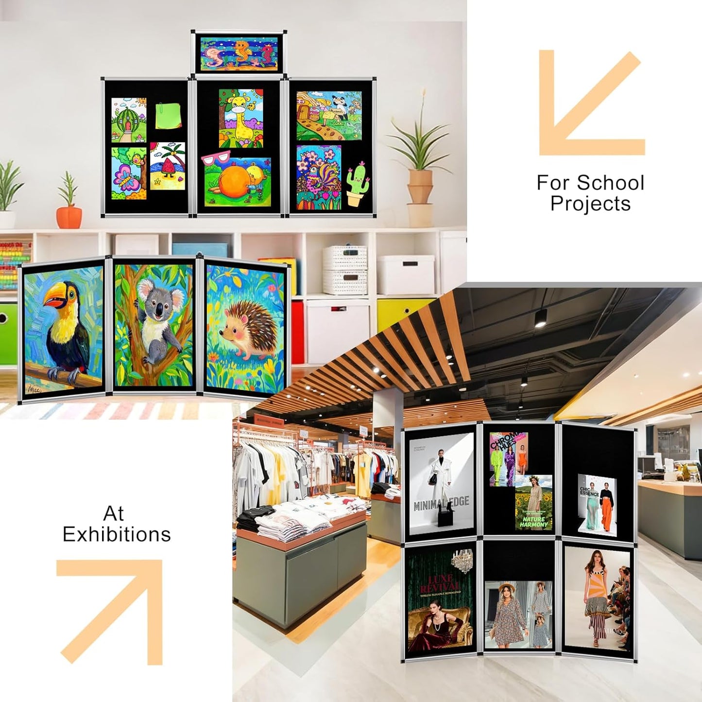 3+1 Panel Double-Sided Black Trifold Display Board with Storage Bag, 72 x 35.4 in Folding Tabletop Trifold Poster Board for School Projects, Vendor Events, Science Fairs