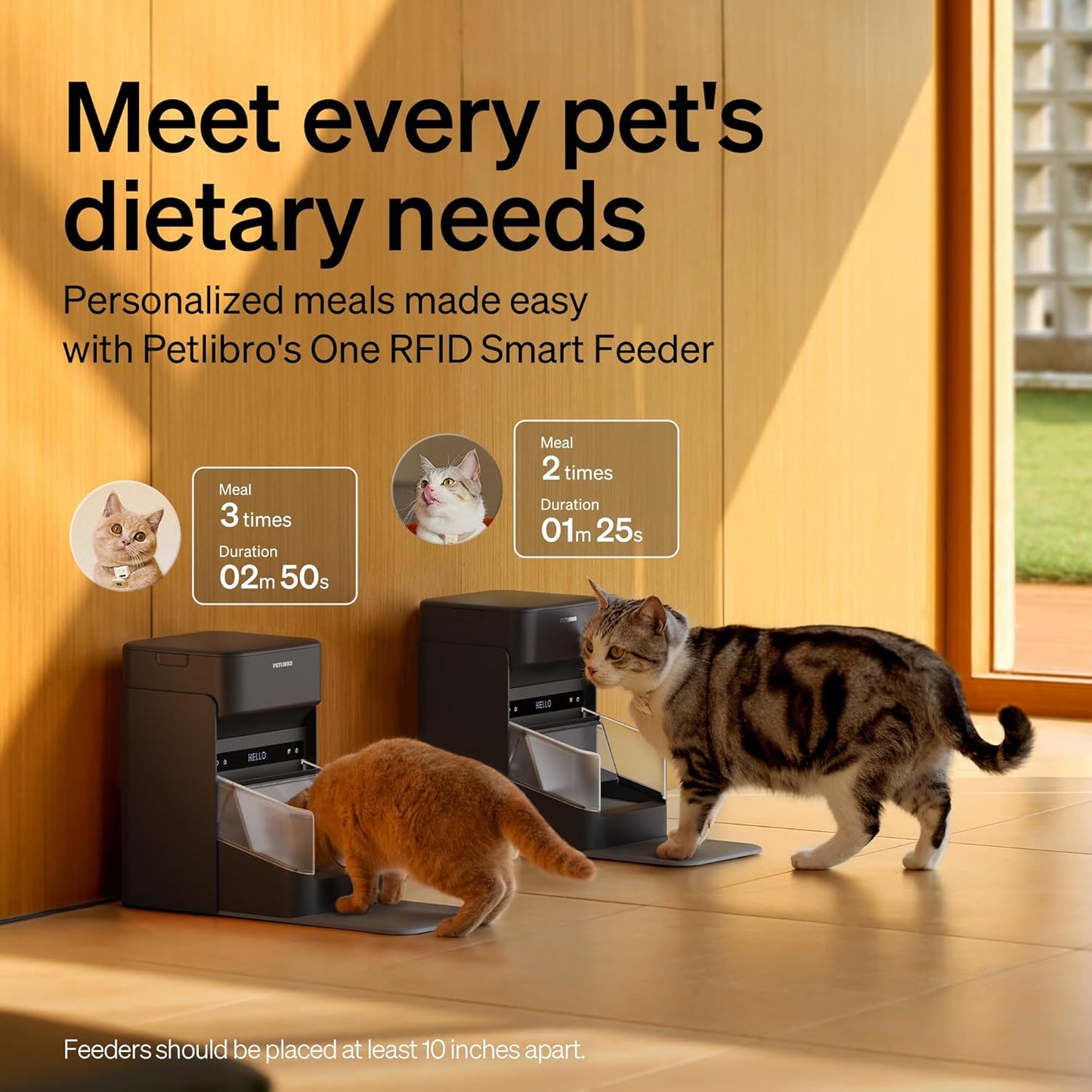 2 Packs PETLIBRO RFID Automatic Cat Feeder with 12 Packs Pet Food Desiccant Bag, Collar Sensor for Personalized Meals, Wi-Fi Programmable Food Dispenser with Cats Recognition & Diet Tracking