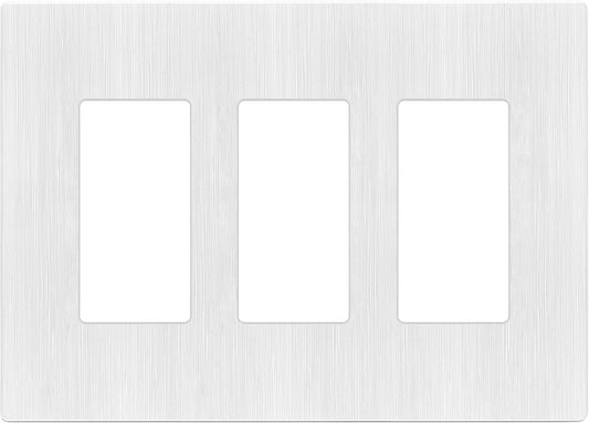 LIDER Brushed Finish Decorator Switch Cover, Screwless Wall Plate, Mid-Size 3-Gang 4.88" x 6.77", Unbreakable Polycarbonate Thermoplastic, UL Listed, LSWP-33M-BW, Brushed White