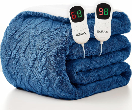 Heated Electric Blanket King Size-100"x90" Heating Blanket with 10 Heating Levels & 5 Time Settings Over-Heat Protection，Winter Warmer for Adults with ETL Certification（Blue）