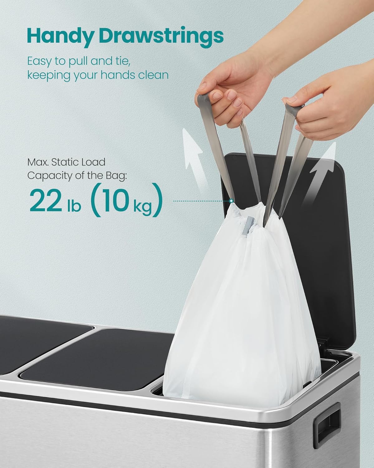 SONGMICS Trash Bags for 13-Gallon (50 L) Trash Cans, Drawstring Kitchen Garbage Bags, Pre-Separated, Quick-Dispense Box, Liner Code K, 2 Rolls, 80 Count, White UKRB051A02