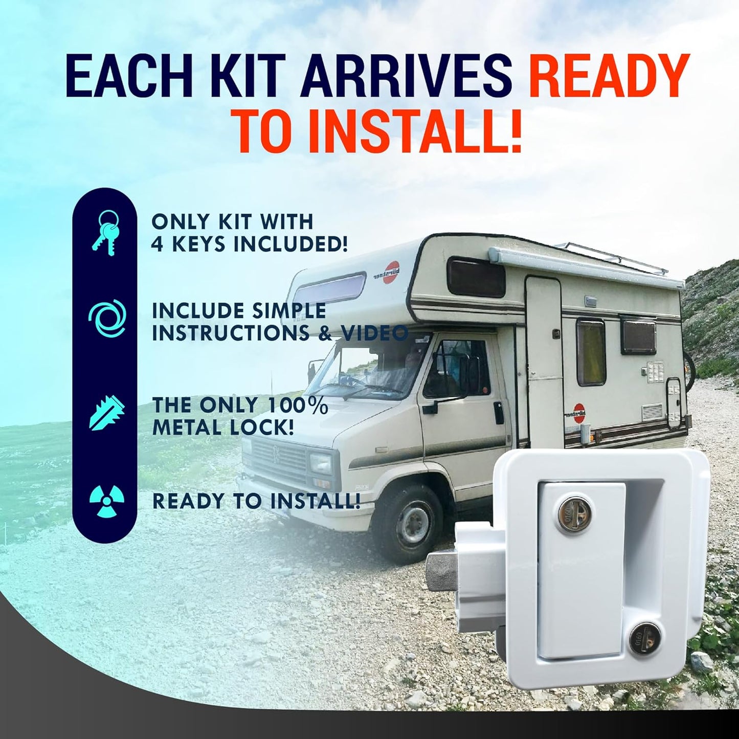 LATCH.IT White RV Door Latch | 2 Keyed Alike RV Door Locks for Travel Trailers | 100% Metal Camper Door Lock w/ 4 Keys | Easy-to-Install & Fits Most!