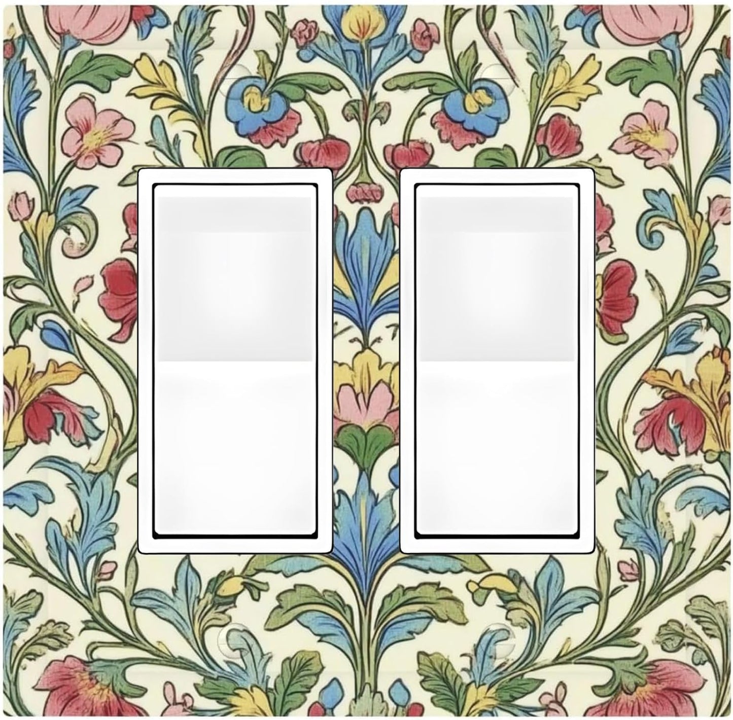 Decorative Outlet Covers Boho Red Floral Morris Plant Leaves 2 Gang Double Gfci Rocker Electrical Wall Panels Light Switch Cover Plate For Farmhouse Cabin Decor