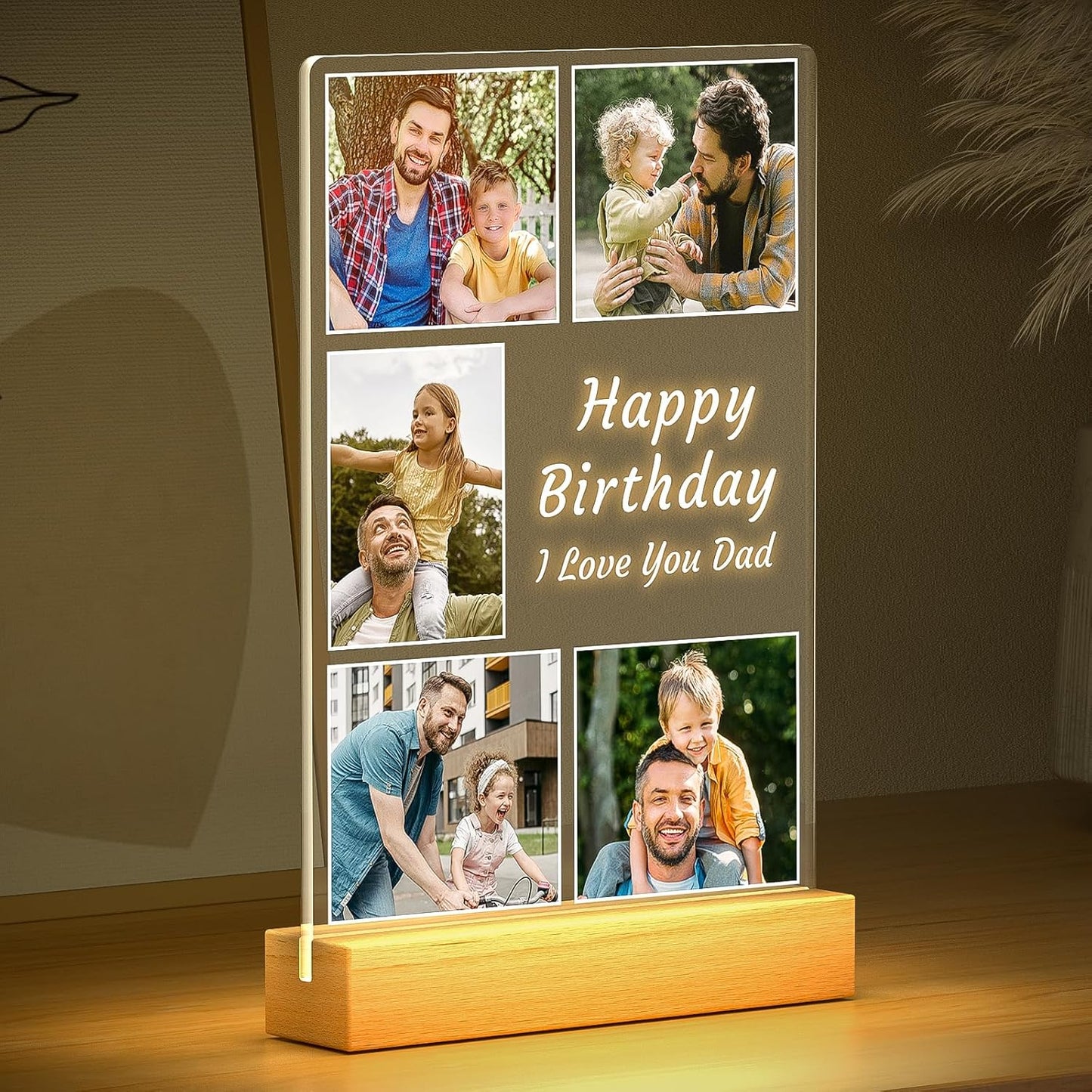 Personalized Birthday Gifts for Dad from Daughter Son, Custom Picture Frames with Night Light, Customized Photo Frame with Photos, Personalized Gifts for Dad, Baby, Kids, Family