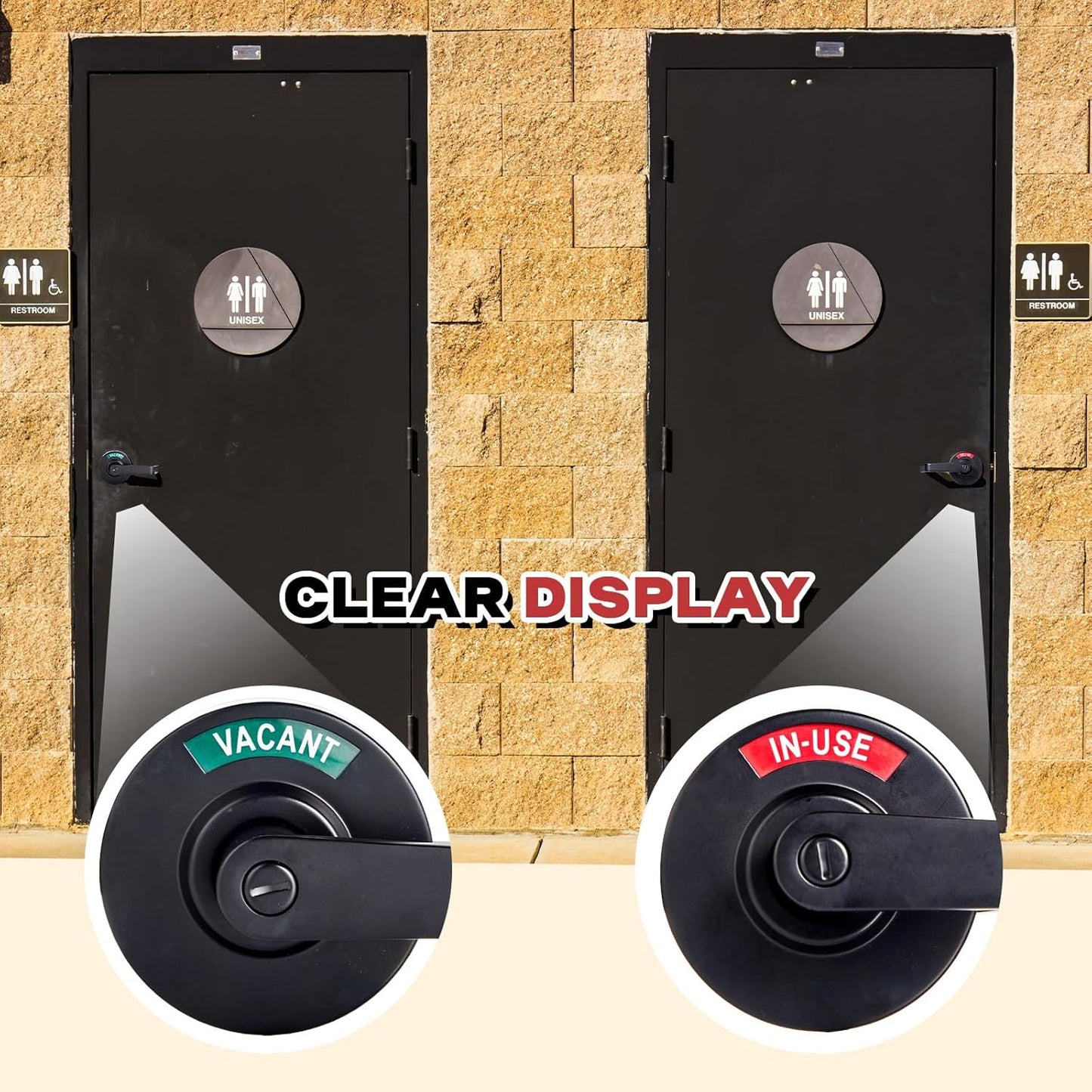 Tandefio 1 Set Vacant Occupied Bathroom Lock, Commercial Door Handle with in-use or Vacancy Occupied Deadbolt, Privacy Indicator Restroom Handle Lock for Restrooms, Satin Chrome (90 mm,Black)