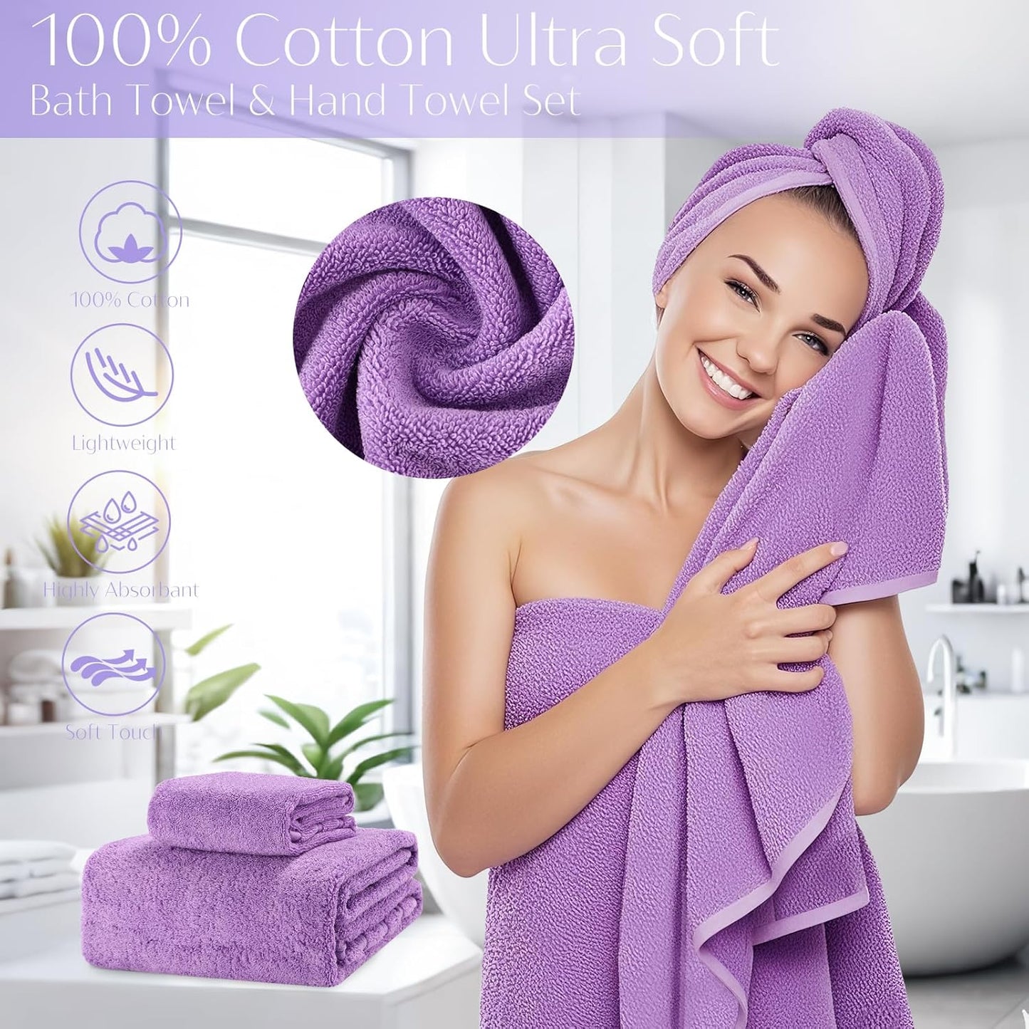 32PCS Bathroom Accessories Set Bathroom Set,Purple Shower Curtain Set,Bath Towel Set,Hand Towel,Toilet Brush,Trash Can & 3PCS Soap Dispenser
