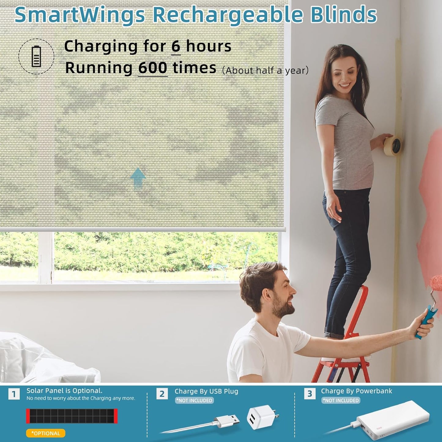 SmartWings Motorized Smart Blinds for Windows in Light Filtering, Electric Remote Roller Shades Compatible with Alexa/Google Home/Homekit, Custom Up to 110”W x 148”H, 5% Openness Aventus White Linen