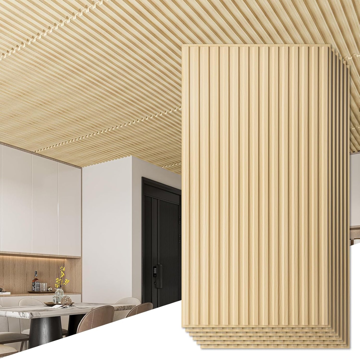 Art3d 6-Pack Slat Design 3D Wall Panels for Interior Wall Decor, 2x4 FT PVC Decorative Drop Ceiling Tiles - Oak