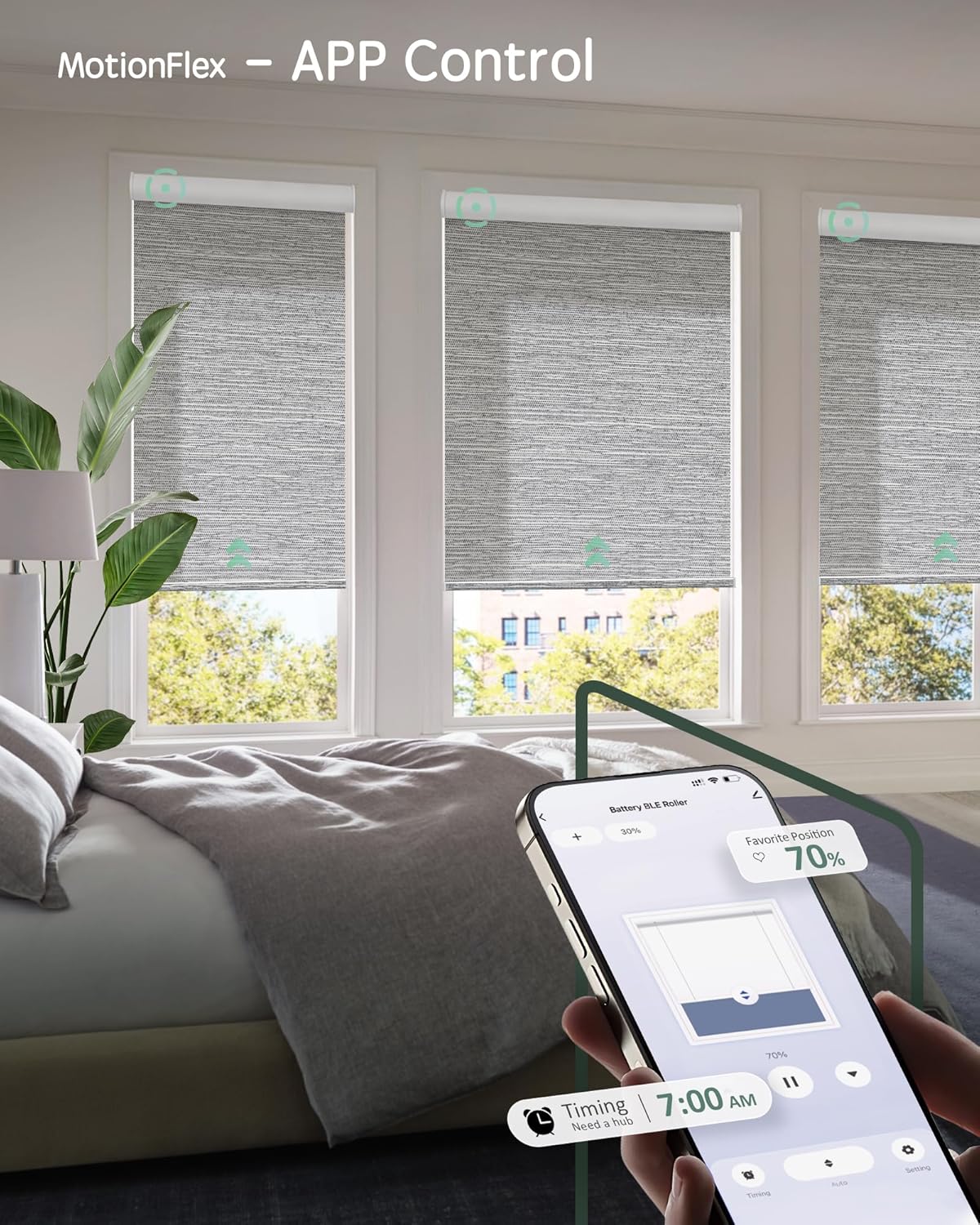 Yoolax Motorized Shades Dual Control, MotionFlex Motorized Roller Shades with App & Manual Control, Pull Down Automatic Shades for Indoor Windows, Custom Size(Light Filtering Foggy Gray)
