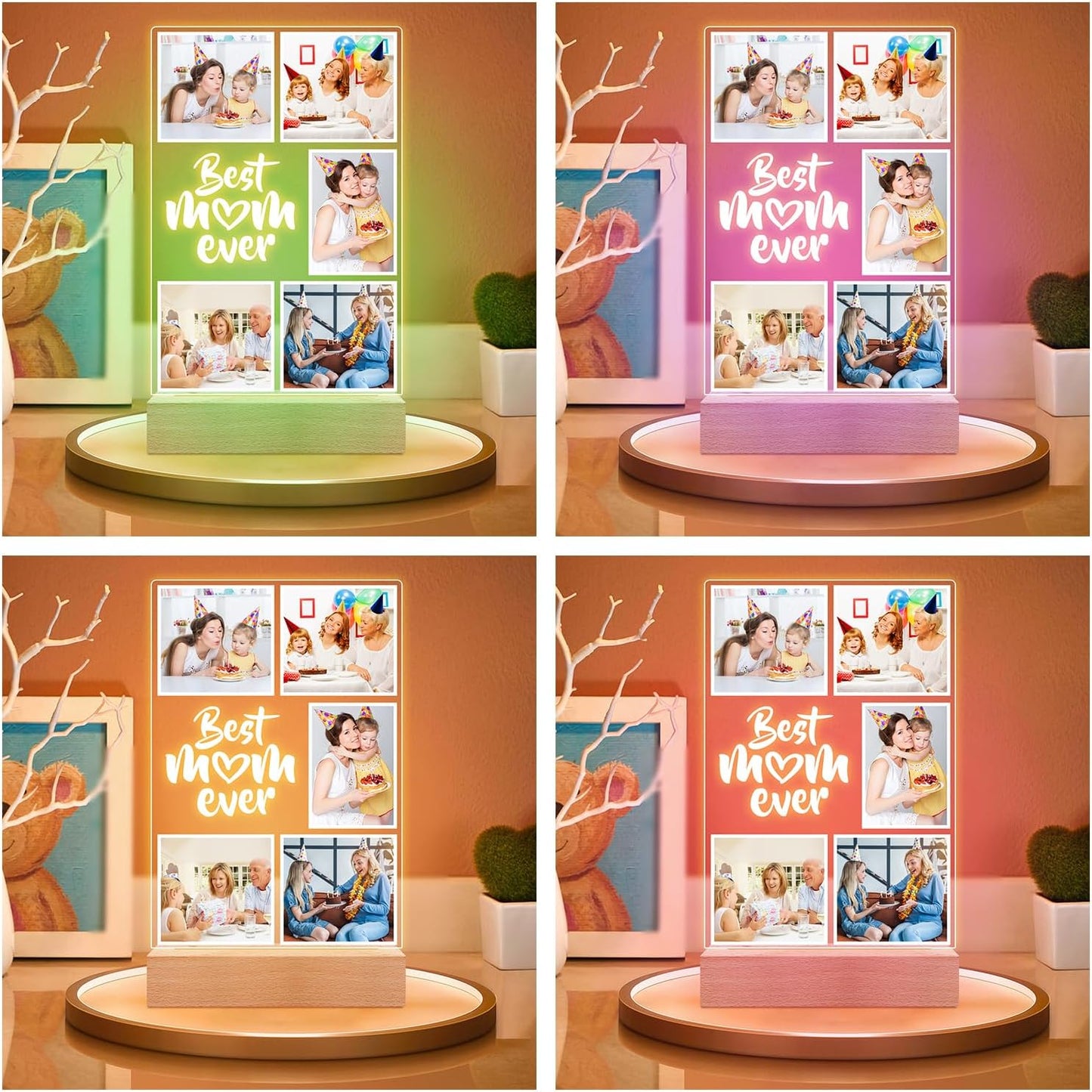 Custom Picture Frame with Photo, Personalized Photo Frame with Night Light, Customized Picture Frames, Personalized Valentines Day Gifts for Mom, Baby, Kid, Family