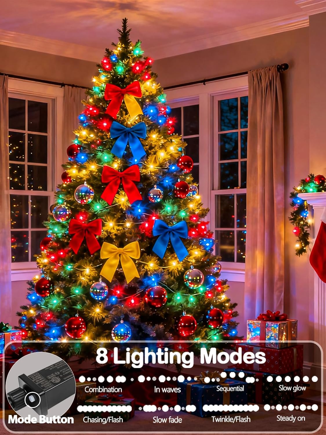 Upgraded 165FT 500 LED Multicolor Christmas String Lights Indoor & Outdoor, Memory Function & Timer & 8 Modes, Green Wire Waterproof String Lights for Xmas Tree Holiday Party Garden Decor (Multicolor)