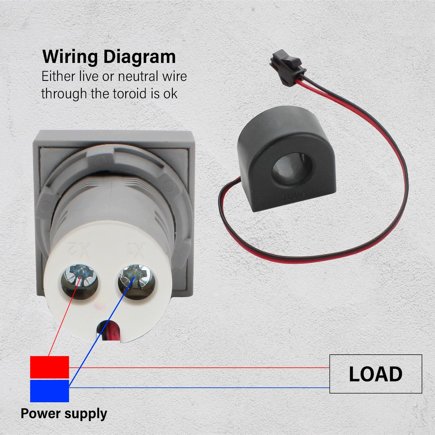 LED Voltage Display Panel Mount Volt Amp Meter, AD101-22VAMS 22mm Square Voltmeter and Ammeter, AC50-500V Voltage and 0-100A Current Meter, Grey (1 Pack)