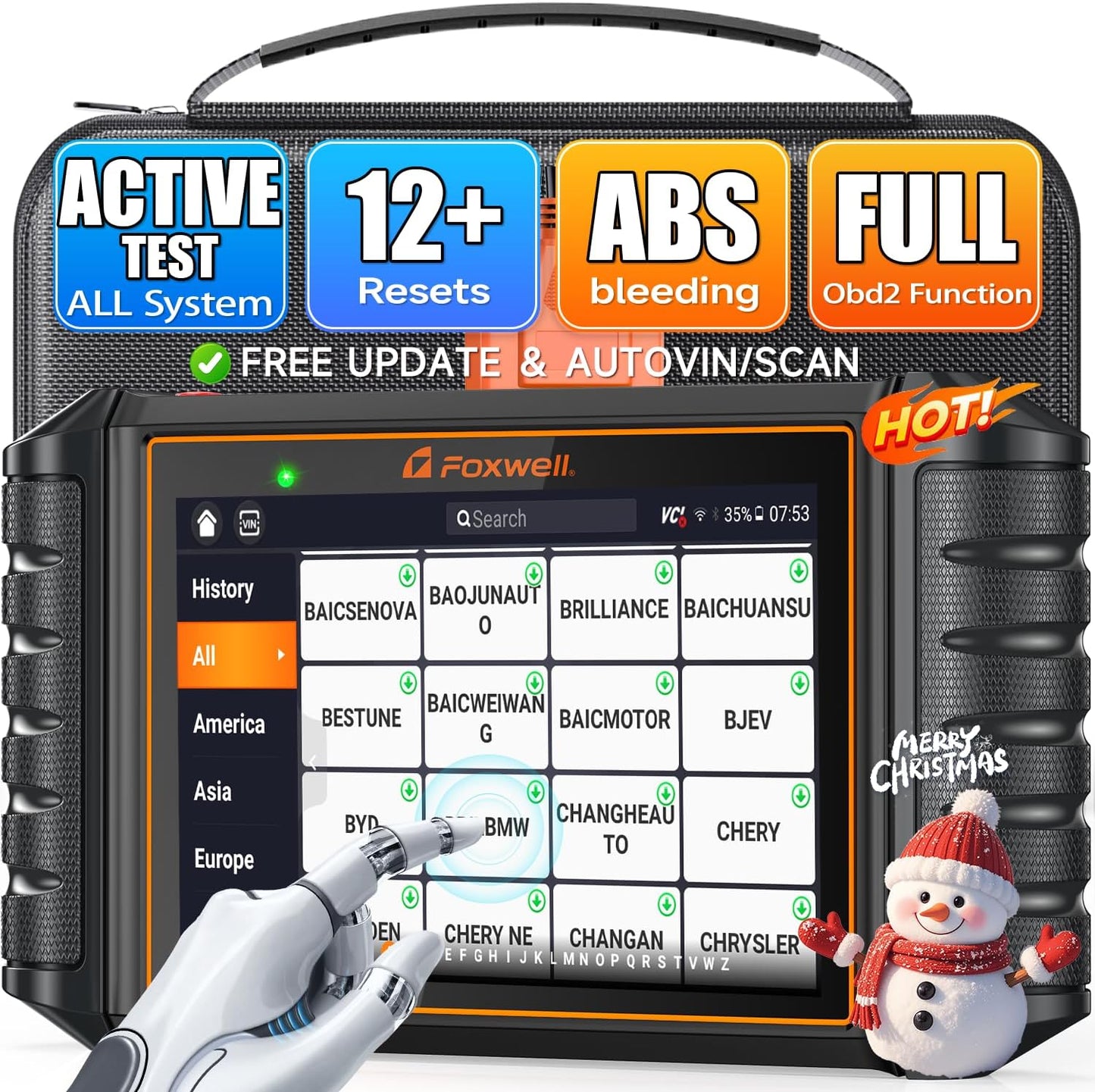 FOXWELL NT726 OBD2 Scanner Diagnostic Tool, All System Bidirectional Scan Tool, Code Reader for Cars and Trucks with 12 Resets, ABS Bleeding/Oil/EPB/SAS/D-PF/TPMS/Injector Coding/Throttle/BMS..., FCA