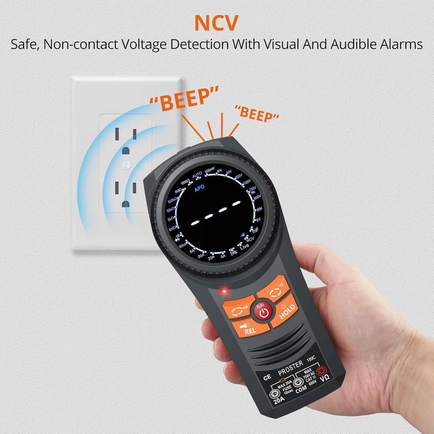 Proster Smart Multimeter Tester - 6000 Counts Multi Meter TRMS AC/DC Voltage & Current NCV Temperature Capacitance Resistance Diode Continuity Frequency Flashlight & Adjustable Screen Backlight