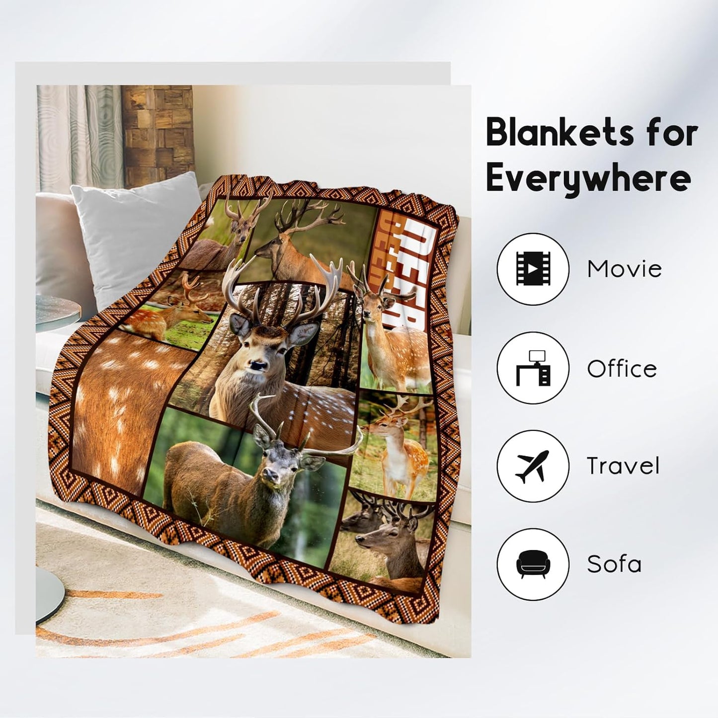 Blankets for Adults, Deer Blanket Gifts for Men Boys, 30"x40" Forest Western Throw Gift for Hunters - Soft, Fuzzy & Cozy Deer Throws Farmhouse Decor