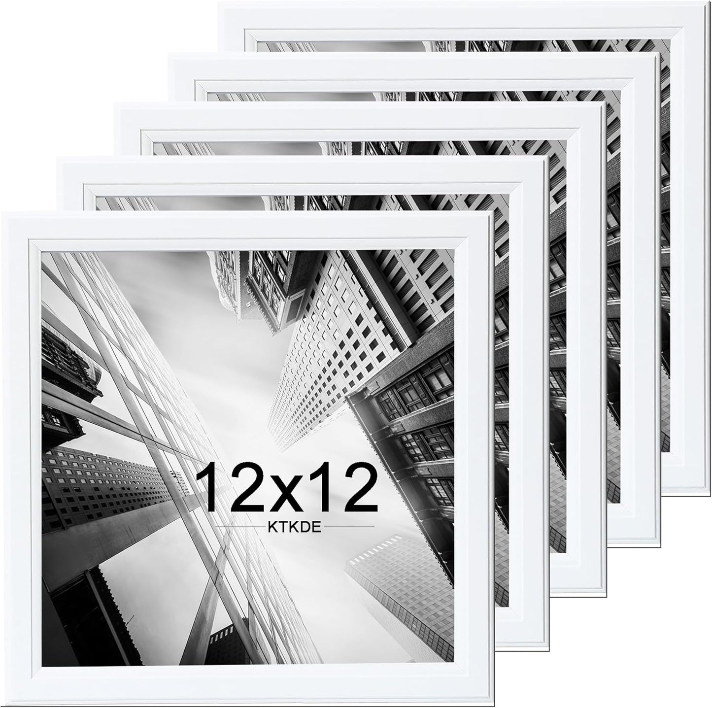KTKDE 12x12 Picture Frame Set of 5, Wooden frames White, Wall Hanging Display, Best Square Photo Frame Studio Gallery for Photos, Posters & Art Prints
