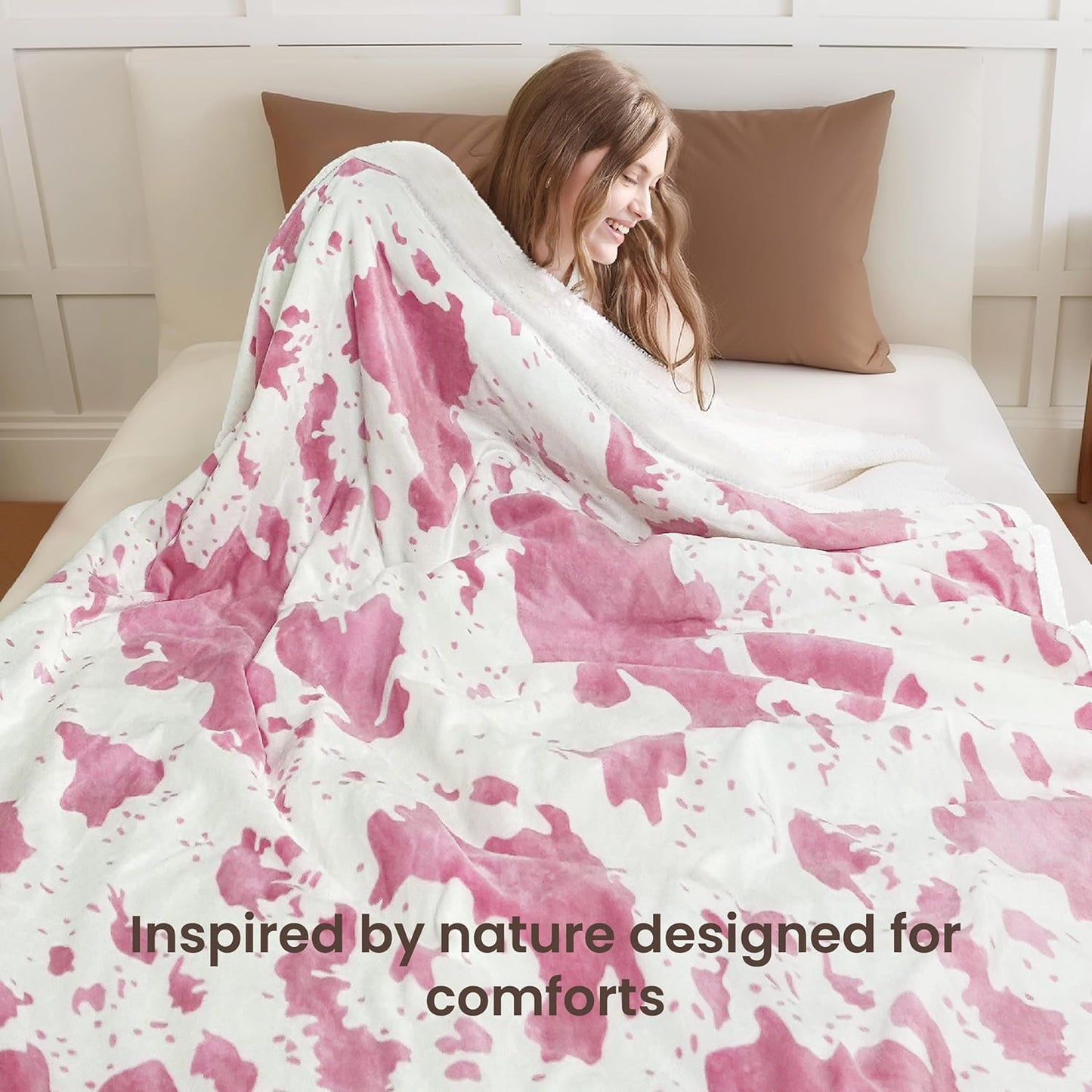 Cow Print Heated Blanket Full-Heating Electric Blanket Full with 10 Heat Levels & 10 Hours Auto-Off, Cozy Soft Fleece Sherpa, Washable, 72 x 84 Inches Cow Print Pink